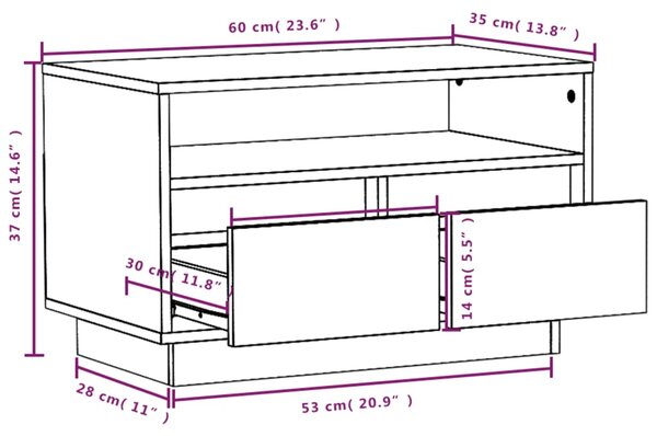 VidaXL Έπιπλο Τηλεόρασης Μαύρο 60 x 35 x 37 εκ. από Μασίφ Ξύλο Πεύκου