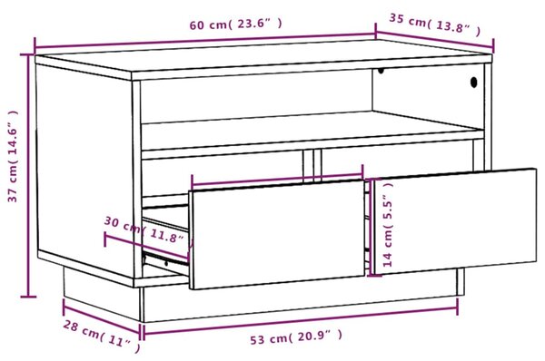 VidaXL Έπιπλο Τηλεόρασης Λευκό 60 x 35 x 37 εκ. από Μασίφ Ξύλο Πεύκου