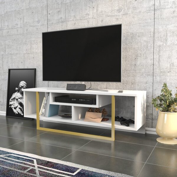 Έπιπλο TV Asal 120 - Gold, Λευκό