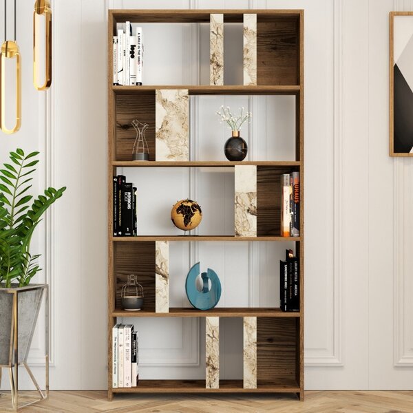 Βιβλιοθήκη Lima - Walnut, Λευκό Marble