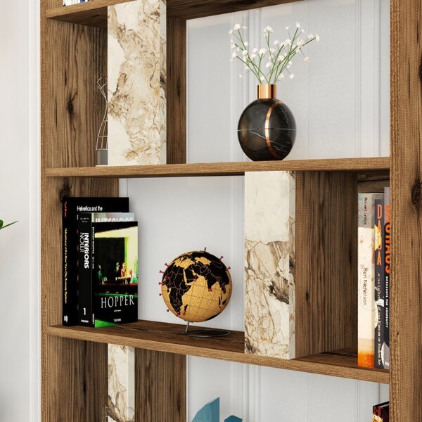 Βιβλιοθήκη Lima - Walnut, Λευκό Marble