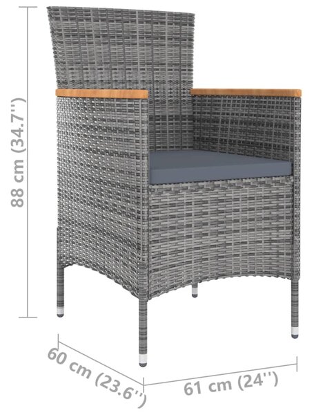 VidaXL Σετ Τραπεζαρίας Εξ. Χώρου 9 τεμ. Γκρι Συνθ. Ρατάν με Μαξιλάρια