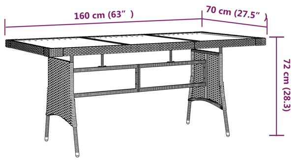 VidaXL Τραπέζι Κήπου Μαύρο 160x70x72 εκ Συνθ. Ρατάν/Μασίφ Ξύλο Ακακίας