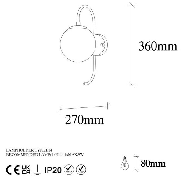 Φωτιστικό Τοίχου Jewel 10560, Γυαλιστερό Χρυσό