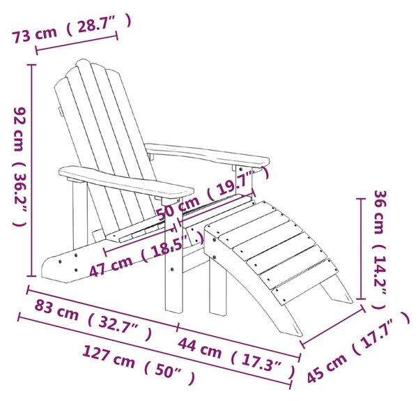 VidaXL Καρέκλες Κήπου Adirondack με Υποπόδιο & Τραπεζάκι Καφέ από HDPE