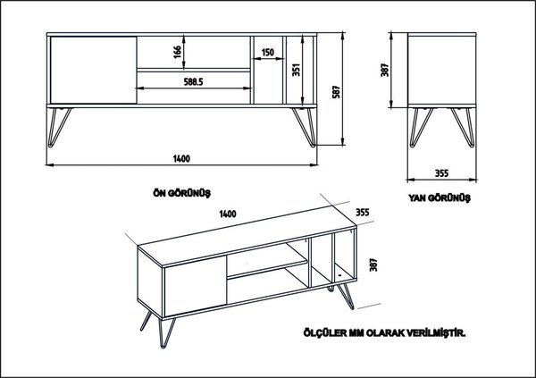 Έπιπλο TV Mistico (140) - Walnut, Μαύρο