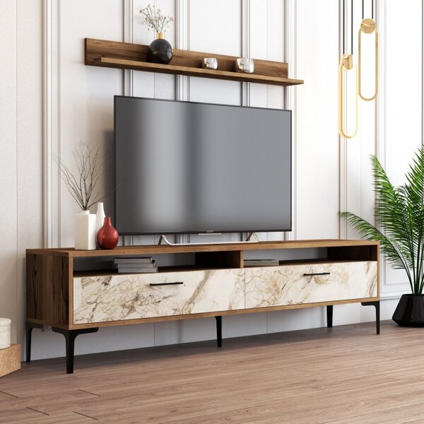 Έπιπλο TV Istanbul-Walnut, Λευκό Marble
