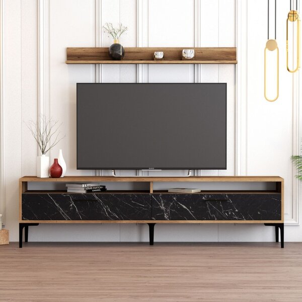 Έπιπλο TV Istanbul-Walnut, Μαύρο Marble