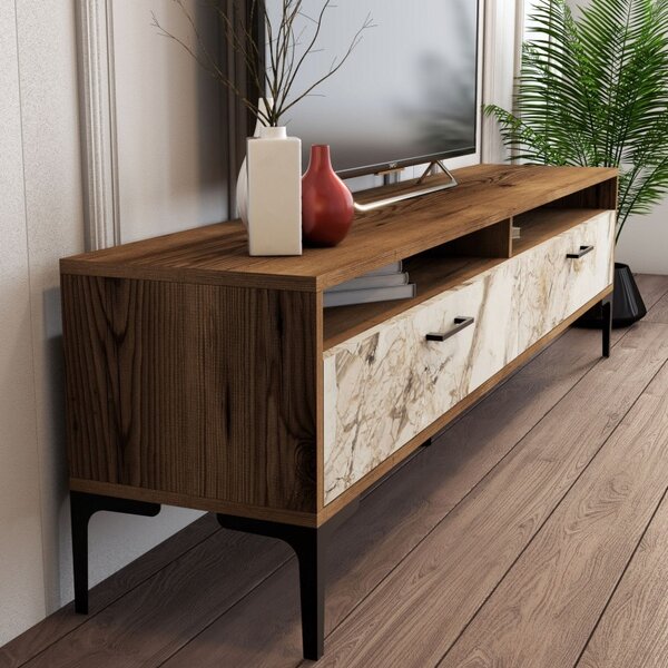 Έπιπλο TV Istanbul-Walnut, Λευκό Marble