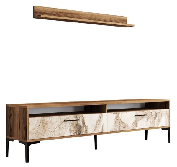 Έπιπλο TV Istanbul-Walnut, Λευκό Marble