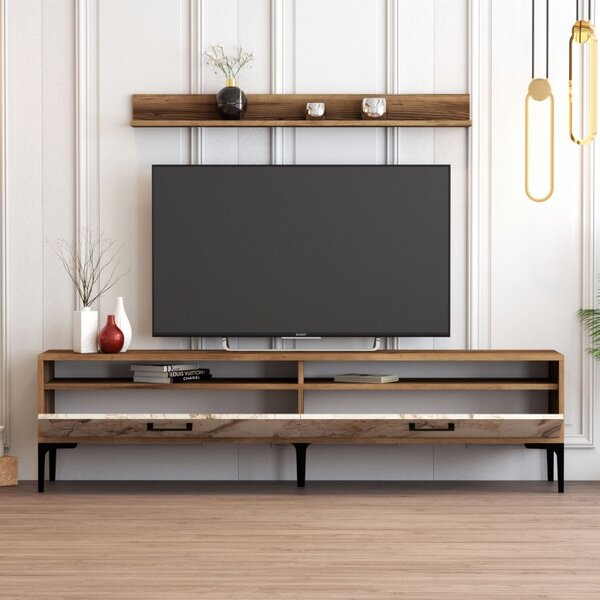 Έπιπλο TV Istanbul-Walnut, Λευκό Marble