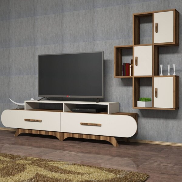 Έπιπλο TV Flora S-Walnut, Κρεμ