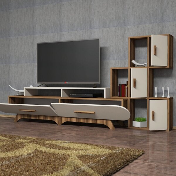 Έπιπλο TV Flora S-Walnut, Κρεμ