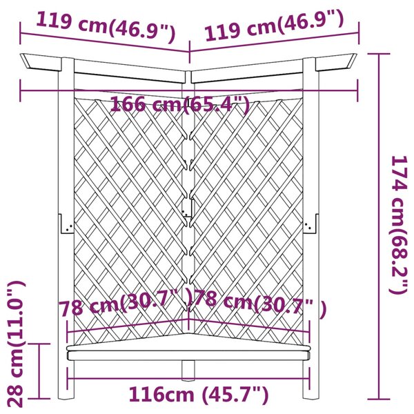 VidaXL Πέργκολα Γωνιακή με Πάγκο 166x81x174 εκ Εμποτισμένο Ξύλο Πεύκου