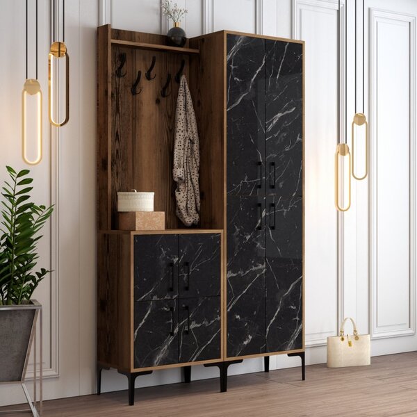 Κρεμάστρα Εισόδου Berlin BA - Walnut, Μαύρο Marble