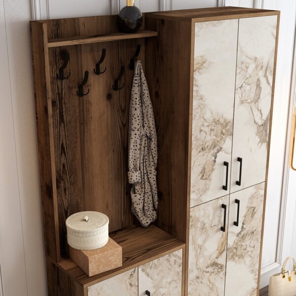 Κρεμάστρα Εισόδου Berlin BA - Walnut, Λευκό Marble