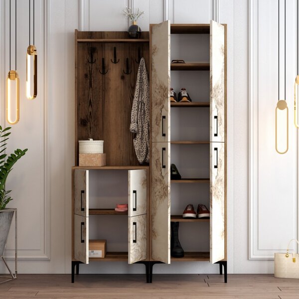 Κρεμάστρα Εισόδου Berlin BA - Walnut, Λευκό Marble