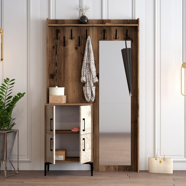 Κρεμάστρα Εισόδου Berlin BC - Walnut, Λευκό Marble