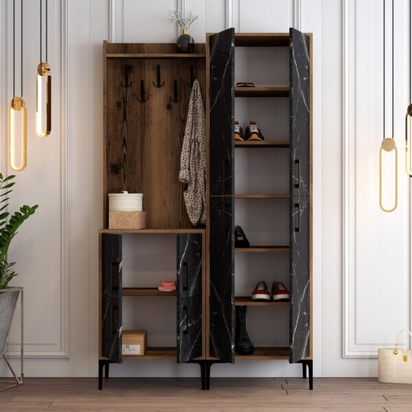 Κρεμάστρα Εισόδου Berlin BA - Walnut, Μαύρο Marble