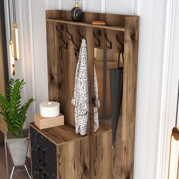 Κρεμάστρα Εισόδου Berlin BC - Walnut, Μαύρο Marble