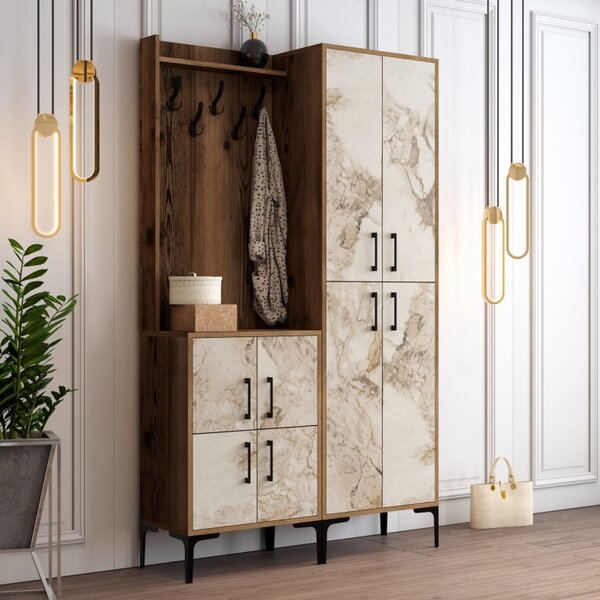 Κρεμάστρα Εισόδου Berlin BA - Walnut, Λευκό Marble