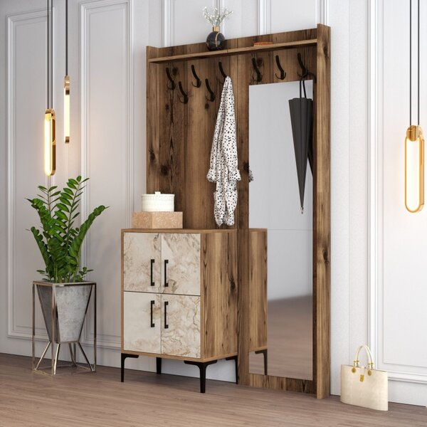 Κρεμάστρα Εισόδου Berlin BC - Walnut, Λευκό Marble