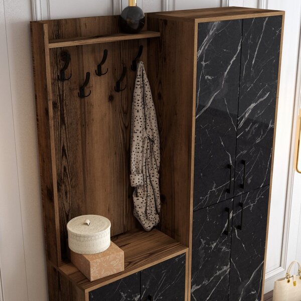 Κρεμάστρα Εισόδου Berlin BA - Walnut, Μαύρο Marble