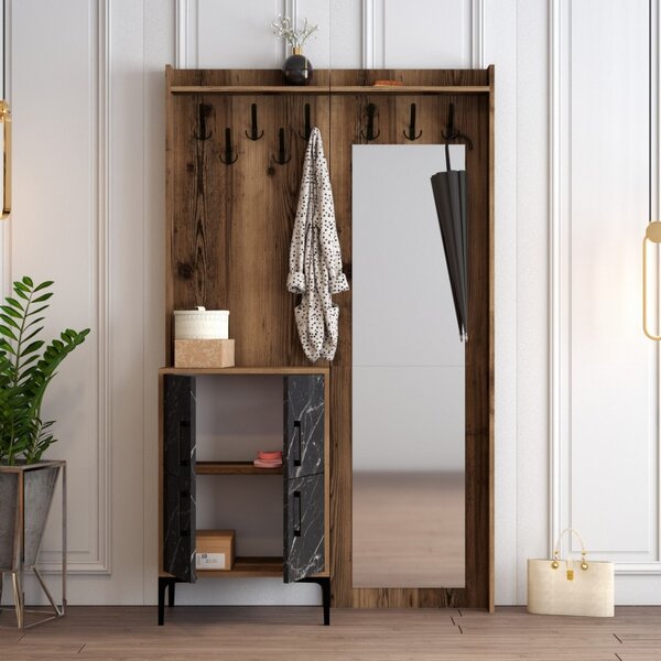 Κρεμάστρα Εισόδου Berlin BC - Walnut, Μαύρο Marble