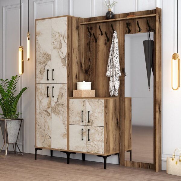 Κρεμάστρα Εισόδου Berlin ABC - Walnut, Λευκό Marble