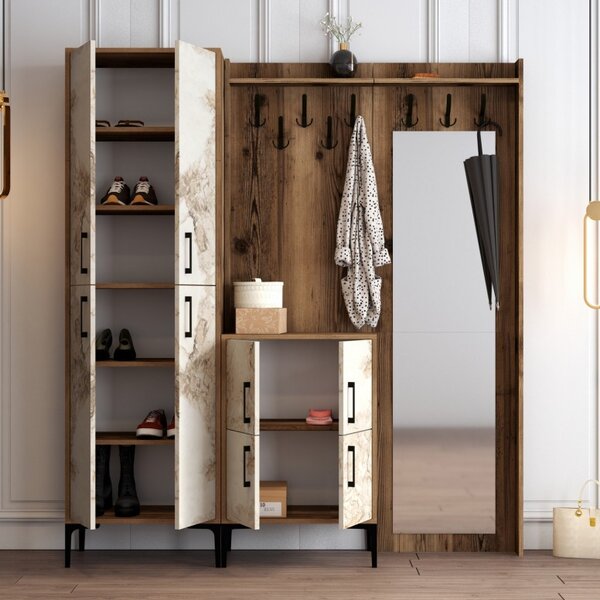 Κρεμάστρα Εισόδου Berlin ABC - Walnut, Λευκό Marble