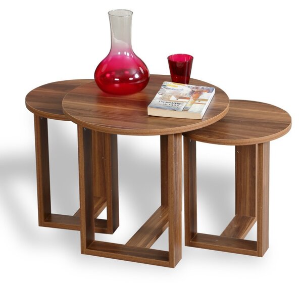 Σετ 3 βοηθητικά τραπεζάκια Mira - Walnut