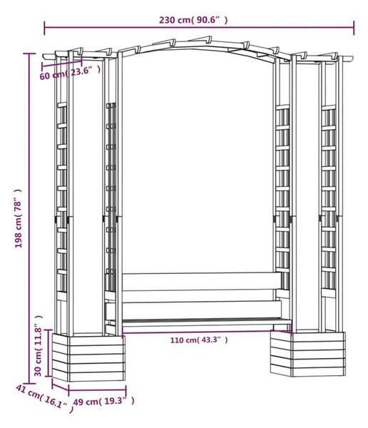 VidaXL Πέργκολα Κήπου Με Πάγκο & Γλάστρες από Εμποτισμένο Μασίφ Πεύκο