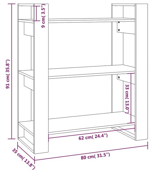 VidaXL Βιβλιοθήκη/Διαχωριστικό Χώρου Γκρι 80x35x91 εκ. Μασίφ Πεύκο