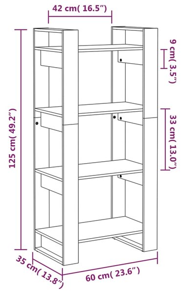 VidaXL Βιβλιοθήκη/Διαχωριστικό Χώρου Γκρι 60x35x125 εκ. Μασίφ Ξύλο