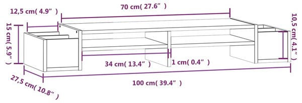 VidaXL Βάση Οθόνης Καφέ 100x27,5x15 εκ. από Μασίφ Ξύλο Πεύκου