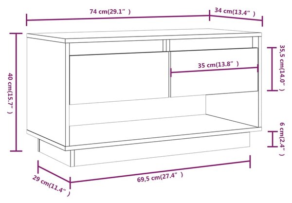 VidaXL Έπιπλο Τηλεόρασης Μαύρο 74 x 34 x 40 εκ. από Μασίφ Ξύλο Πεύκου