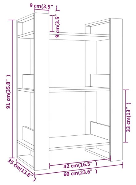 VidaXL Βιβλιοθήκη/Διαχωριστικό Χώρου Λευκό 60x35x91 εκ. Μασίφ Πεύκο