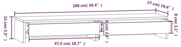 VidaXL Βάση Οθόνης Λευκή 100x27x15 εκ. από Μασίφ Ξύλο Πεύκου