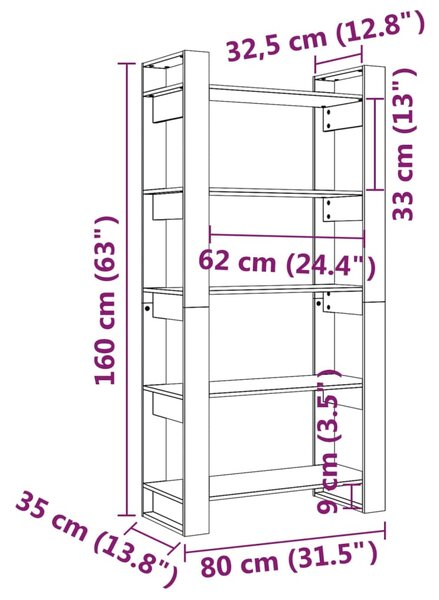 VidaXL Βιβλιοθήκη/Διαχωριστικό Χώρου Μαύρο 80x35x160 εκ. Μασίφ Ξύλο