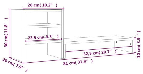 VidaXL Βάση Οθόνης Καφέ 81x20x30 εκ. από Μασίφ Ξύλο Πεύκου