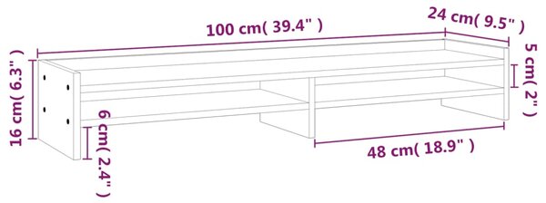 VidaXL Βάση Οθόνης Μαύρη 100x24x16 εκ. από Μασίφ Ξύλο Πεύκου