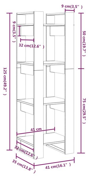 VidaXL Βιβλιοθήκη/Διαχωριστικό Χώρου 41x35x125 εκ. Μασίφ Ξύλο Πεύκου