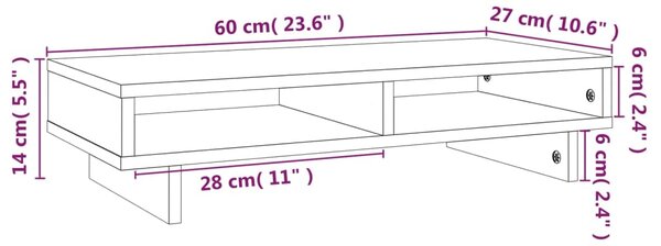 VidaXL Βάση Οθόνης Γκρι 60x27x14 εκ. από Μασίφ Ξύλο Πεύκου