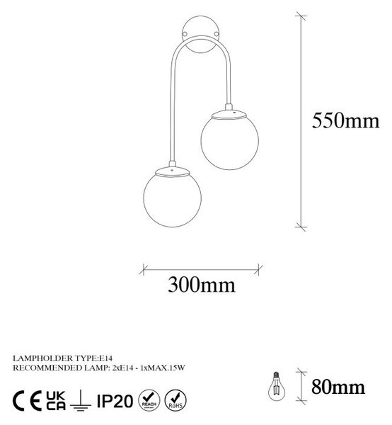 Φωτιστικό Τοίχου Jewel 10580, Γυαλιστερό Χρυσό