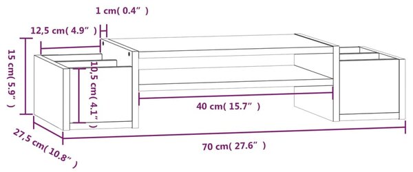 VidaXL Βάση Οθόνης Λευκή 70x27,5x15 εκ. από Μασίφ Ξύλο Πεύκου