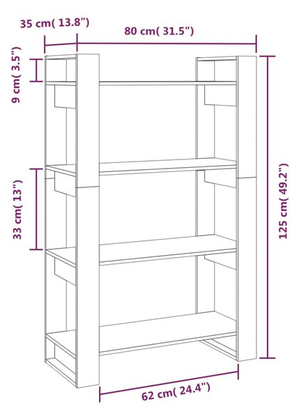 VidaXL Βιβλιοθήκη/Διαχωριστικό Χώρου Λευκό 80x35x125 εκ. Μασίφ Πεύκο