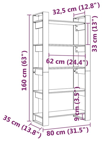 VidaXL Βιβλιοθήκη/Διαχωριστικό Χώρου 80x35x160 εκ. Μασίφ Ξύλο