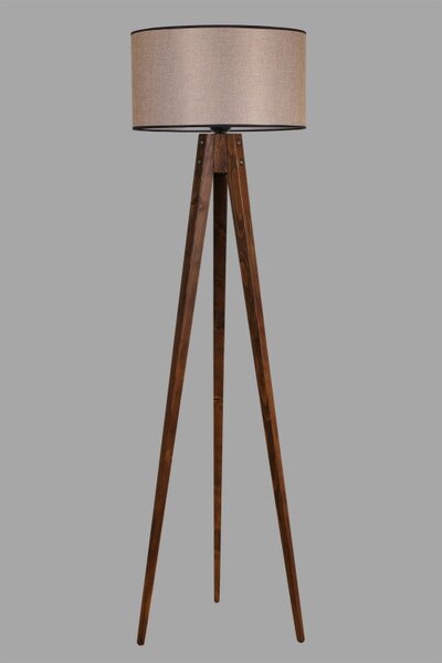 Φωτιστικό Δαπέδου Tripod Ceviz Lambader Silindir Koyu Hasır Abajurlu Καρυδί