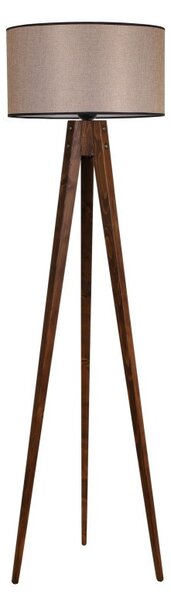 Φωτιστικό Δαπέδου Tripod Ceviz Lambader Silindir Koyu Hasır Abajurlu Καρυδί