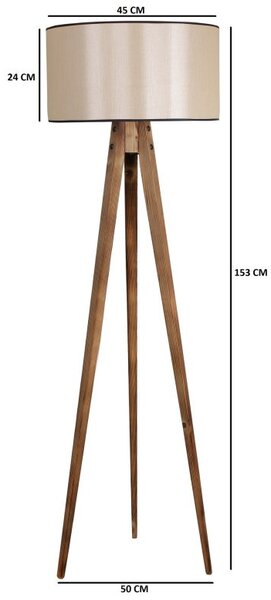 Φωτιστικό Δαπέδου Tripod Yanık Lambader Silindir 15-3 Abajurlu Καφέ